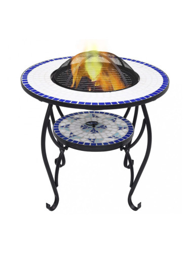 Sonata Мозаечна маса с огнище, синьо и бяло, 68 см, керамика