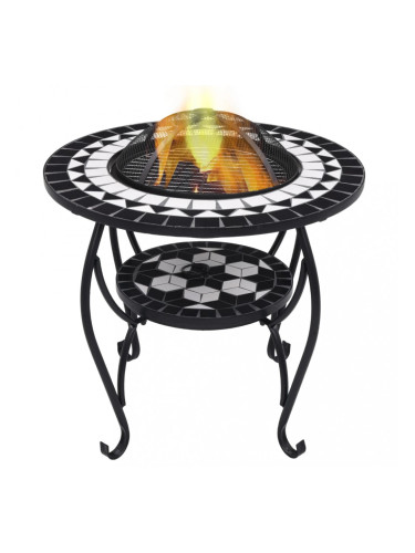 Sonata Мозаечна маса с огнище, черно и бяло, 68 см, керамика