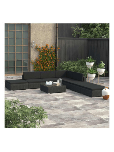 Sonata Градински комплект с възглавници, 8 части, полиратан, черен