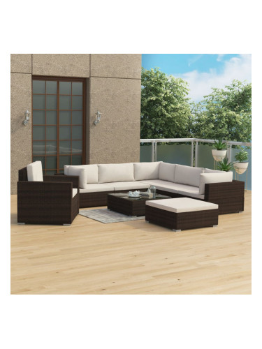 Sonata Градински комплект с възглавници, 8 части, кафяв полиратан