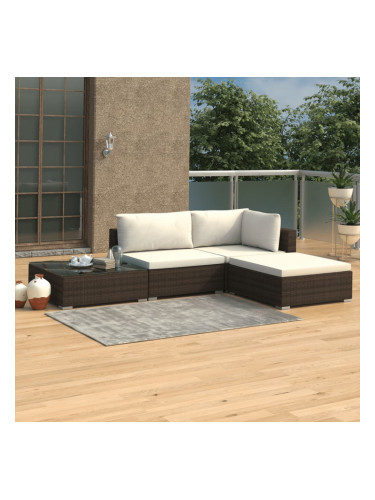 Sonata Градински комплект с възглавници, 4 части, кафяв полиратан