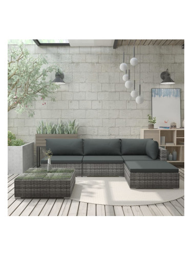 Sonata Градински комплект с възглавници, 5 части, полиратан, сив