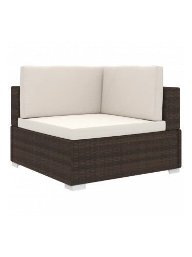 Sonata Модулен ъглов фотьойл с възглавници, 1 бр, полиратан, кафяв