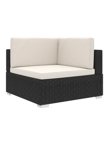 Sonata Модулен ъглов фотьойл с възглавници, 1 бр, полиратан, черен