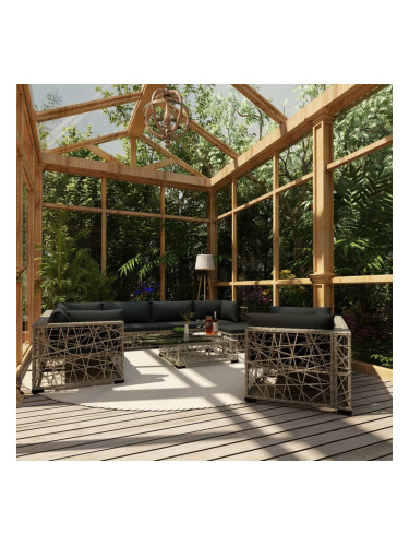 Sonata Градински комплект с възглавници, 10 части, полиратан, сив