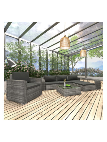 Sonata Градински комплект с възглавници, 8 части, полиратан, сив