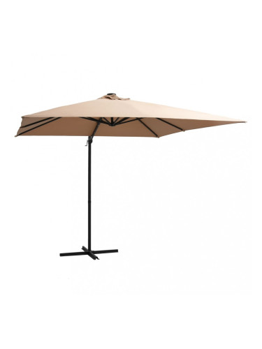 Sonata Чадър чупещо рамо, LED лампи и стоманен прът, 250x250 см, таупе