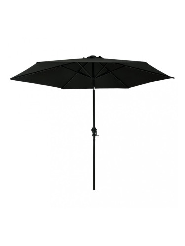 Sonata Градински чадър с LED лампички и стоманен прът, 300 см, черен