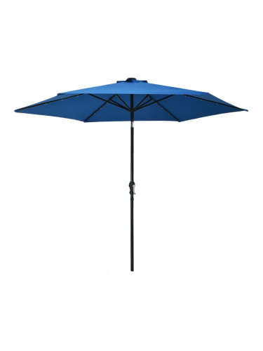 Sonata Градински чадър с LED лампички и стоманен прът, 300 см, син