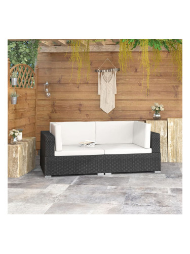 Sonata Модулни ъглови фотьойли с възглавници, 2 бр, черен полиратан