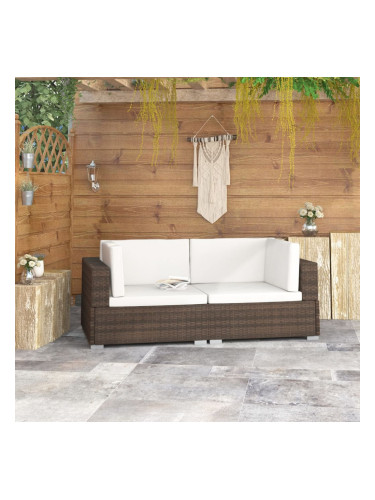 Sonata Модулни ъглови фотьойли с възглавници, 2 бр, кафяв полиратан