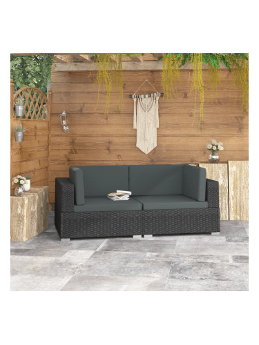 Sonata Модулни ъглови фотьойли с възглавници, 2 бр, полиратан, черни