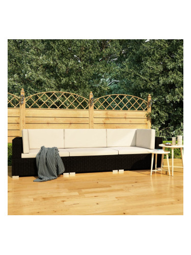 Sonata Градински комплект с възглавници, 3 части, полиратан, черен