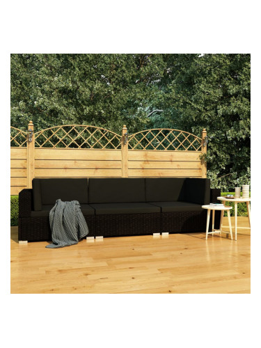 Sonata Градински комплект с възглавници, 3 части, полиратан, черен