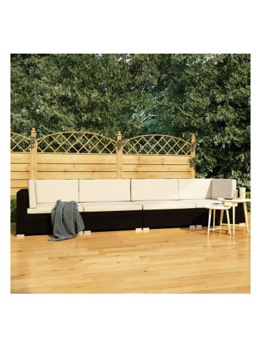 Sonata Градински комплект с възглавници, 4 части, черен полиратан