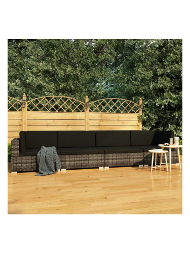 Sonata Градински комплект с възглавници, 4 части, полиратан, сив