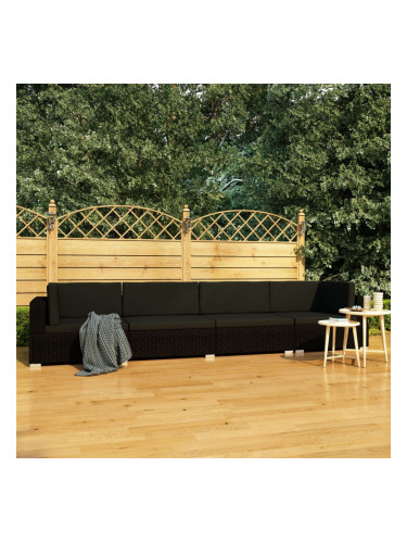 Sonata Градински комплект с възглавници, 4 части, полиратан, черен