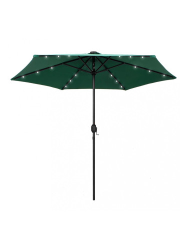 Sonata Чадър с LED светлини и алуминиев прът, 270 см, зелен