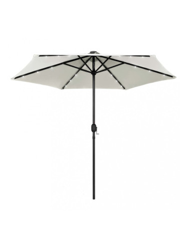 Sonata Чадър с LED светлини и алуминиев прът, 270 см, пясъчнобял