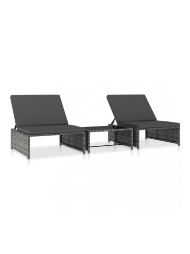Sonata Шезлонги, 2 бр, с масичка, полиратан, сиви