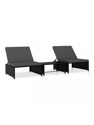 Sonata Шезлонги, 2 бр, с масичка, полиратан, черни