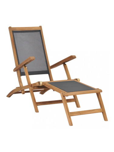 Sonata Градински шезлонг с поставка за крака тиково дърво масив черен