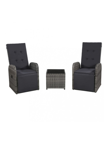 Sonata Бистро комплект, 3 части, с възглавници, полиратан, сив