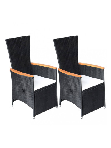 Sonata Накланящи градински столове с възглавници 2 бр полиратан черни