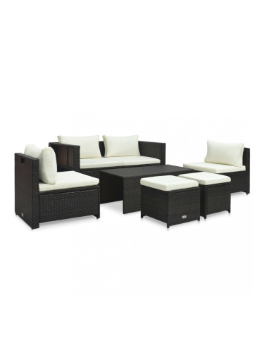 Sonata Градински комплект с възглавници, 6 части, черен полиратан