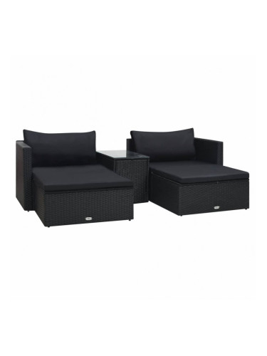 Sonata Градински комплект с възглавници, 5 части, полиратан, черен