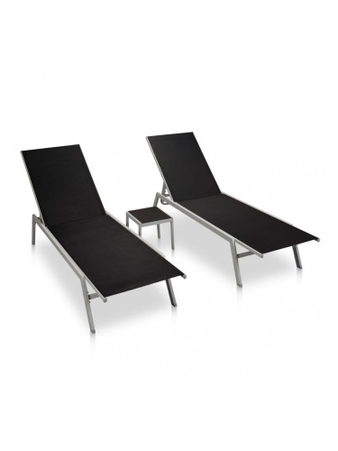 Sonata Шезлонги, 2 бр, с масичка, стомана и Textilene, черни