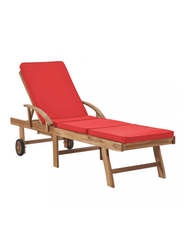 Sonata Шезлонг с шалте, тиково дърво масив, червен