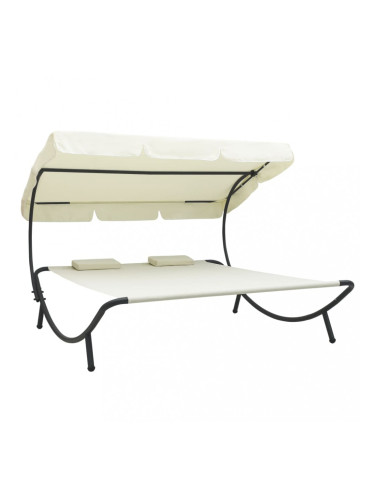 Sonata Лаундж легло на открито с навес и възглавници, кремавобяло