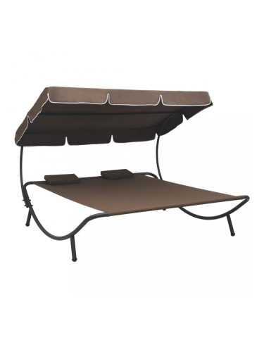 Sonata Лаундж легло на открито с навес и възглавници, кафяво
