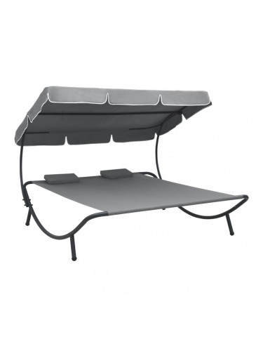 Sonata Лаундж легло на открито с навес и възглавници, сиво