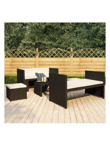 Sonata Градински комплект с възглавници, 5 части, черен полиратан