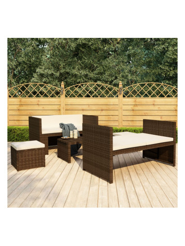 Sonata Градински комплект с възглавници, 5 части, кафяв полиратан