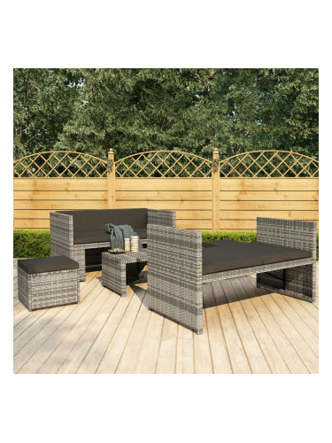 Sonata Градински комплект с възглавници, 5 части, полиратан, сив