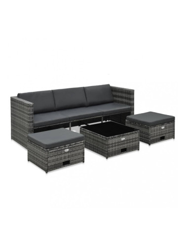 Sonata Градински комплект с възглавници, 4 части, полиратан, сив