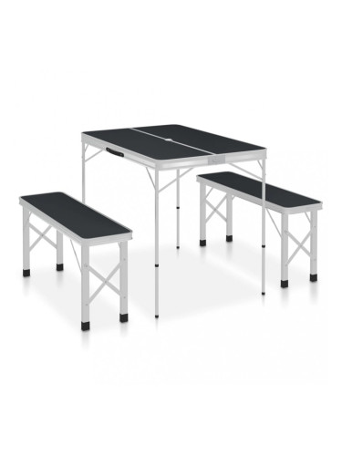 Sonata Сгъваема къмпинг маса с 2 пейки, алуминий, сива