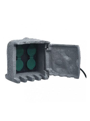 Sonata Градински контакт с 4 гнезда, водоустойчив, полирезин, сив