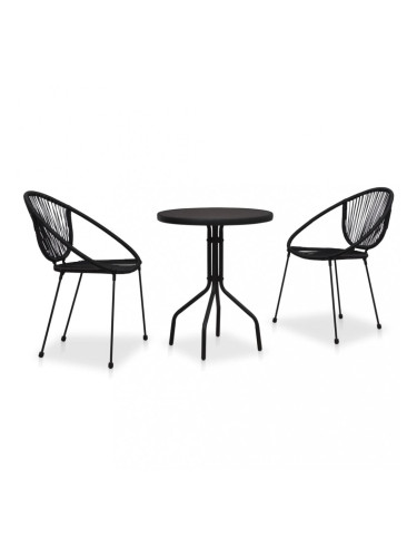 Sonata Бистро комплект, 3 части, PVC ратан, черен