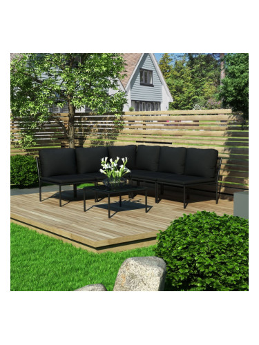 Sonata Градински комплект с възглавници, 6 части, черен, PVC