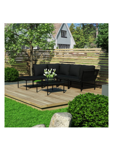 Sonata Градински комплект с възглавници, 6 части, черен, PVC