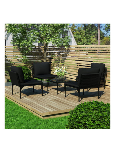 Sonata Градински комплект с възглавници, 5 части, черен, PVC