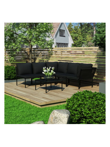 Sonata Градински комплект с възглавници, 6 части, черен, PVC