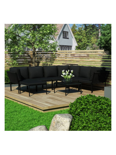 Sonata Градински комплект с възглавници, 8 части, черен, PVC