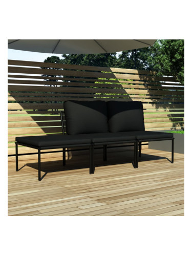 Sonata Градински комплект с възглавници, 3 части, черен, PVC