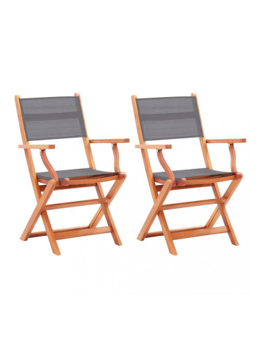 Sonata Сгъваеми градински столове 2 бр сиви евкалипт масив и Textilene