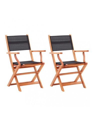 Sonata Сгъваеми градински столове 2 бр черни евкалипт масив Textilene
